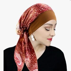 Printed Pre-tie Headscarf for Women,Elastic Muslim Turban with Stretch Bandana